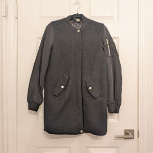 Women's H&M Black Longline Bomber Jacket Size 4 Coat Parks *pilling*6